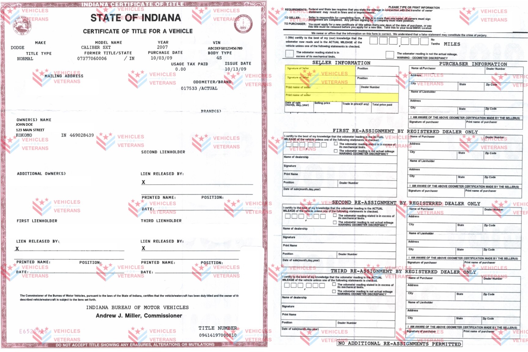 Indiana Title Example